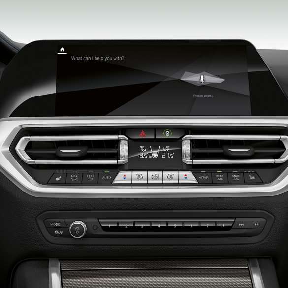 BMW Serie 3, Intelligent Personal Assistant Detalle de la pantalla del puesto de conducción del BMW Serie 3 con BMW Intelligent Personal Assistant.