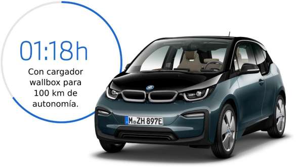 BMW i3 I01 Blue Ridge Mountain metallic con detalles Frozen Grey metallic, vista de tres cuartos del frontal BMW i3 I01 Blue Ridge Mountain metallic con detalles Frozen Grey metallic, vista de tres cuartos del frontal