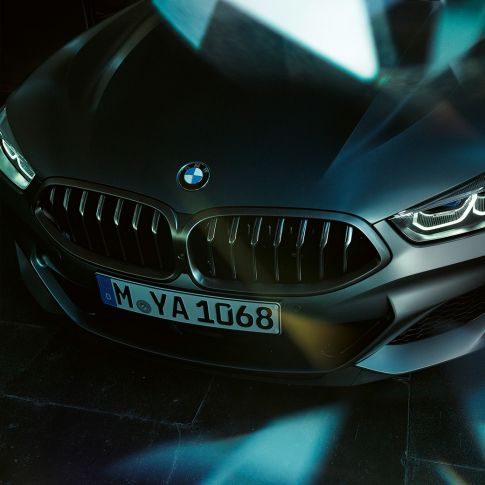 Parrilla BMW M850i xDrive Gran Coupé Parrilla BMW M850i xDrive Gran Coupé G16 2019 BMW Individual Frozen Bluestone metalizado, detalle del frontal del deportivo de lujo
