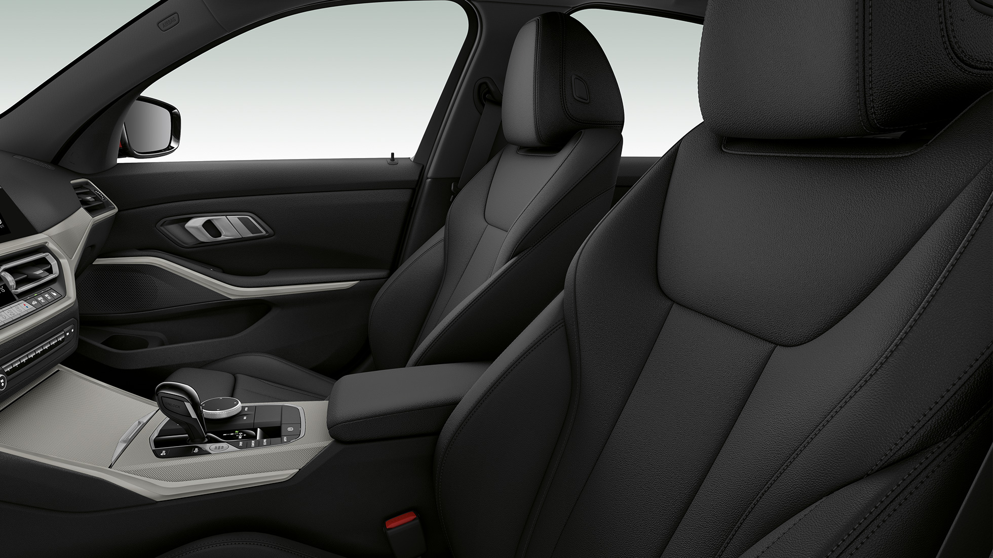 BMW Serie 3 Berlina, Acabado Advantage: asientos delanteros G20 Detalle del lateral de los asientos delanteros del BMW Serie 3 G20