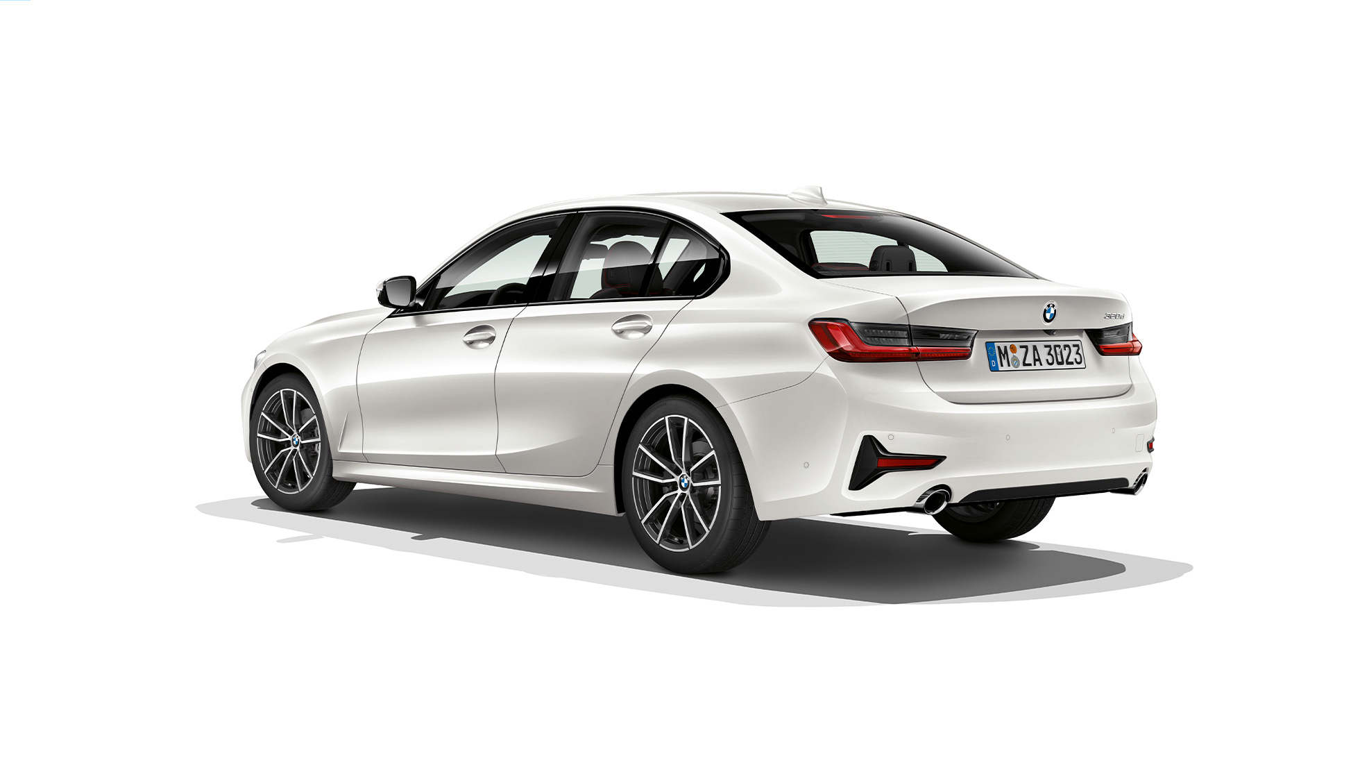 BMW Serie 3 Berlina, Acabado Sport: zaga G20 Imagen de tres cuartos de la zaga del BMW Serie 3 con equipamiento del Acabado Sport G20.