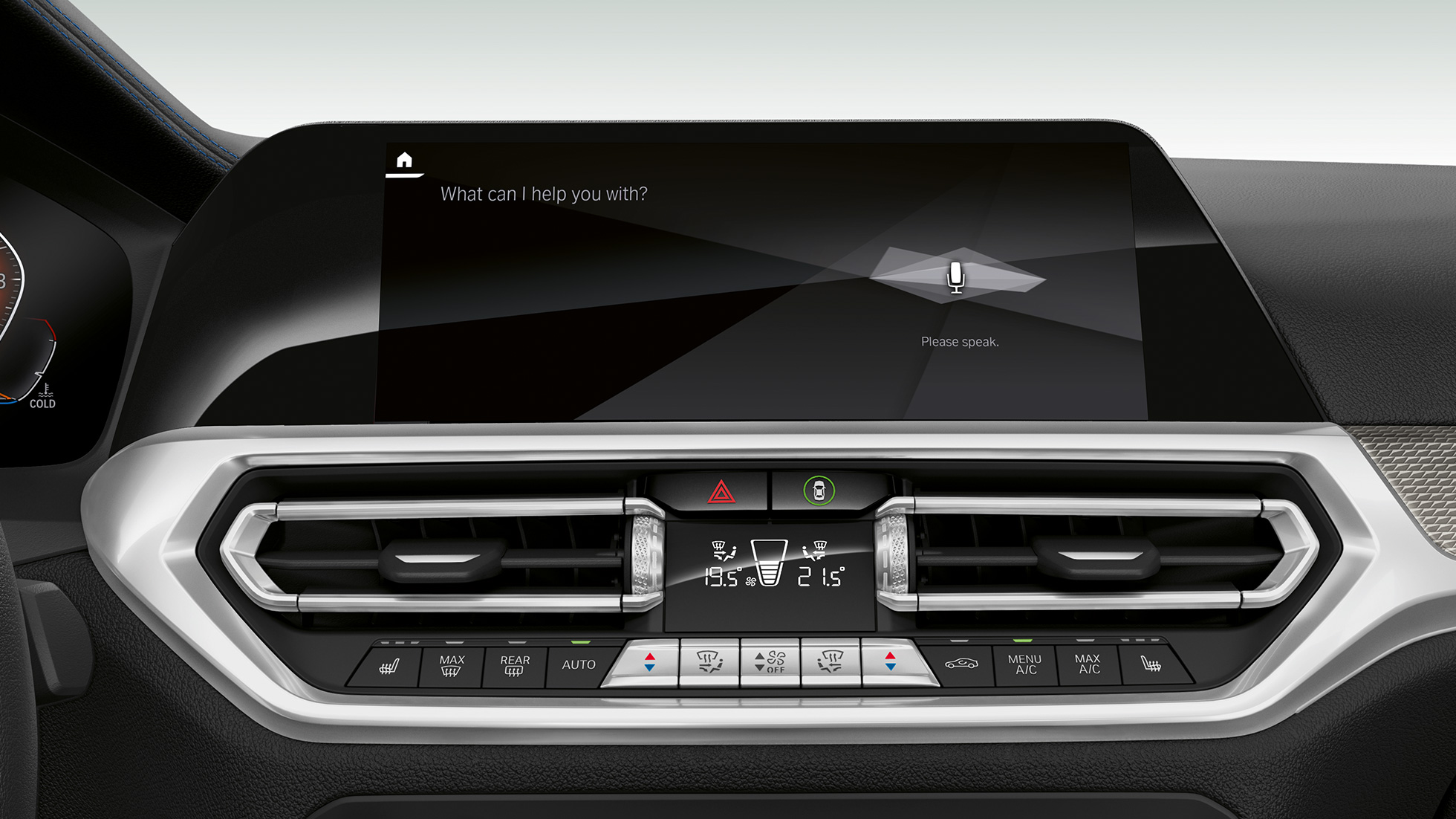 BMW Serie 3, Intelligent Personal Assistant Detalle de la pantalla del puesto de conducción del BMW Serie 3 con BMW Intelligent Personal Assistant.