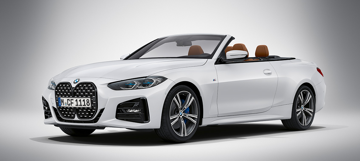BMW Individual Brillantweiss metalizado BMW Serie 4 Cabrio G23 2020 BMW Serie 4 Cabrio Individual Brillantweiss metalizado G23 2020, vista de tres cuartos del frontal, parado