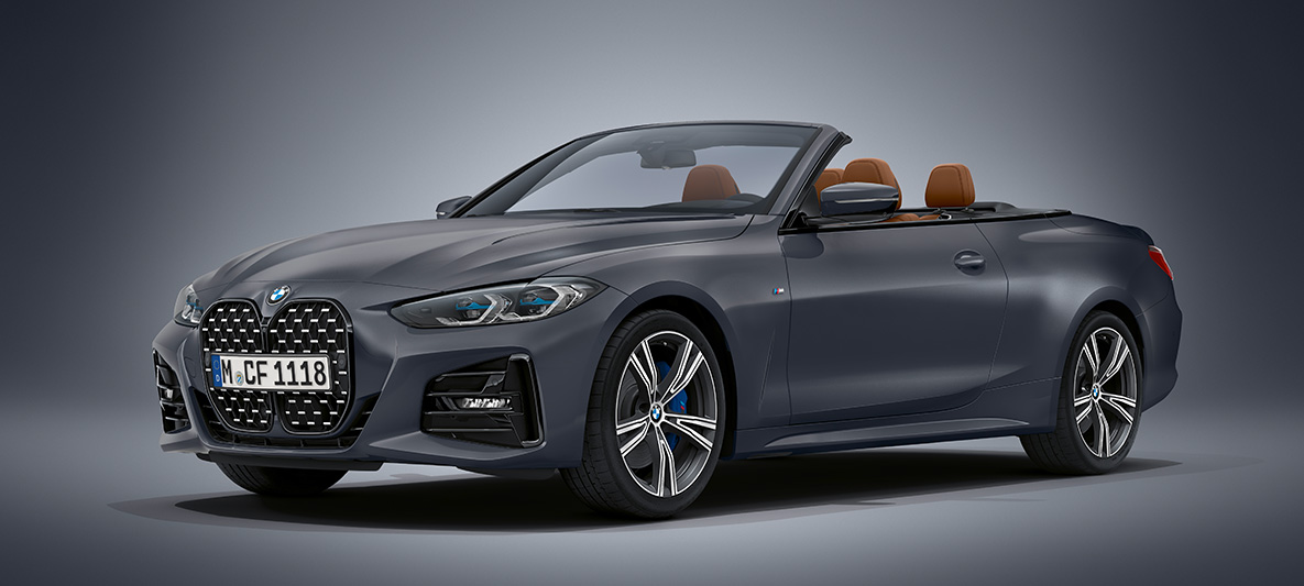 BMW Individual Frozen Deep Grey metalizado BMW Serie 4 Cabrio G23 2020 BMW Serie 4 Cabrio Individual Frozen Deep Grey metalizado G23 2020, vista de tres cuartos del frontal, parado