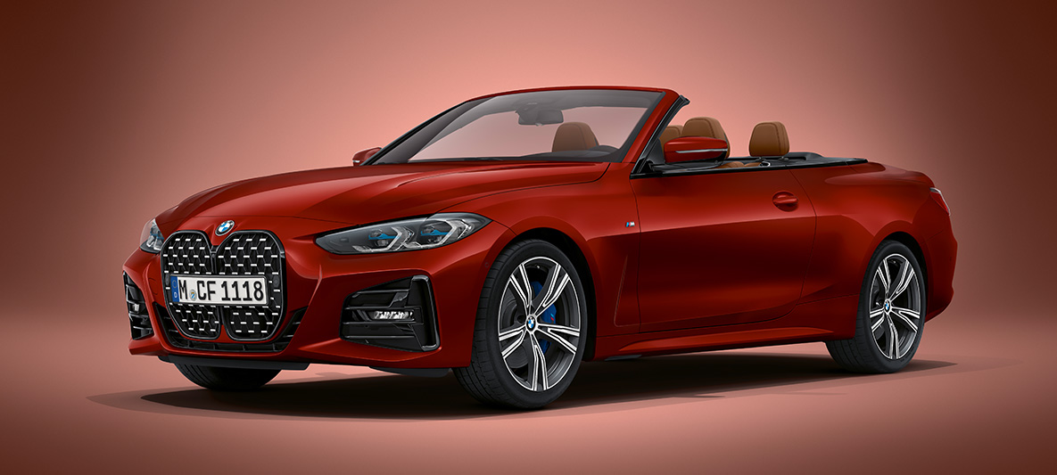 BMW Individual Aventurinrot metalizado BMW Serie 4 Cabrio G23 2020 BMW Serie 4 Cabrio G23 2020 BMW Individual Aventurinrot metalizado, vista de tres cuartos del frontal, parado