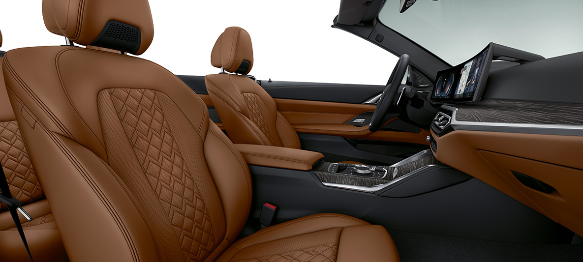 Equipamiento de cuero integral Merino BMW Individual Tartufo BMW Serie 4 Cabrio Individual 2020 G23, interior Equipamiento de cuero integral Merino BMW Individual Tartufo BMW Serie 4 Cabrio Individual G23 2020 interior, puesto de conducción
