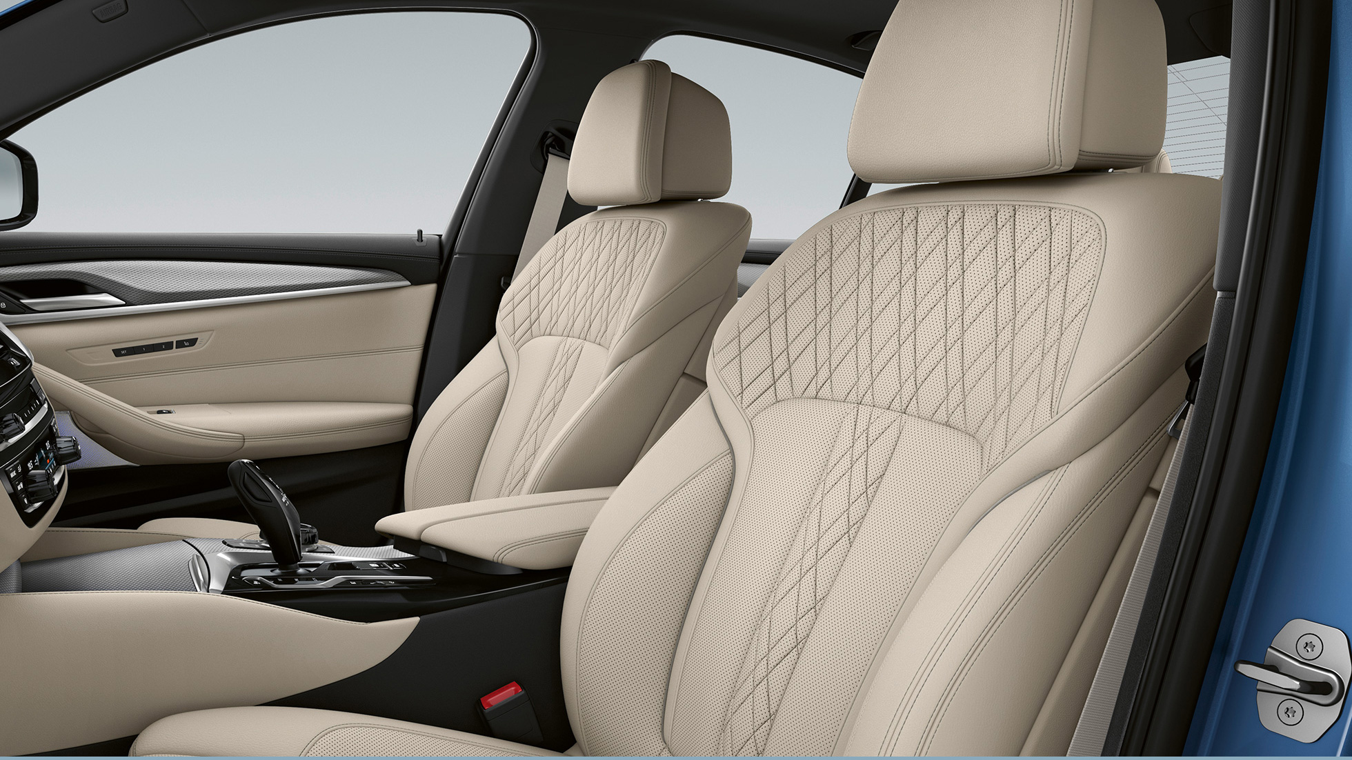 Tapicería BMW Serie 5 G30 Híbrido Enchufable Paquete deportivo M Tapicería en cuero Dakota Schwarz con pespunte de contraste en Blau BMW Serie 5 Berlina 520d xDrive G30 2020 Paquete deportivo M Interior
