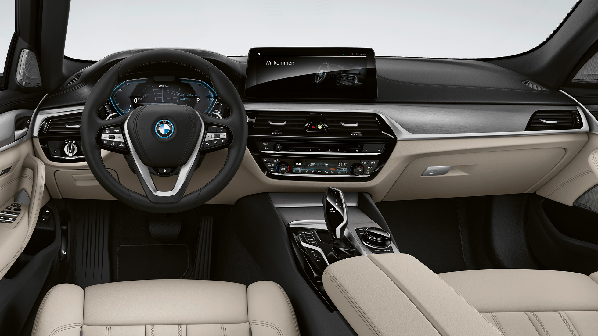 Puesto de conducción BMW Serie 5 Touring G31 Equipamiento de serie Puesto de conducción BMW Serie 5 Touring 530i G31 2020 Equipamiento de serie en cuero Dakota Elfenbeinweiss con costura exclusiva y ribete de contraste Interior