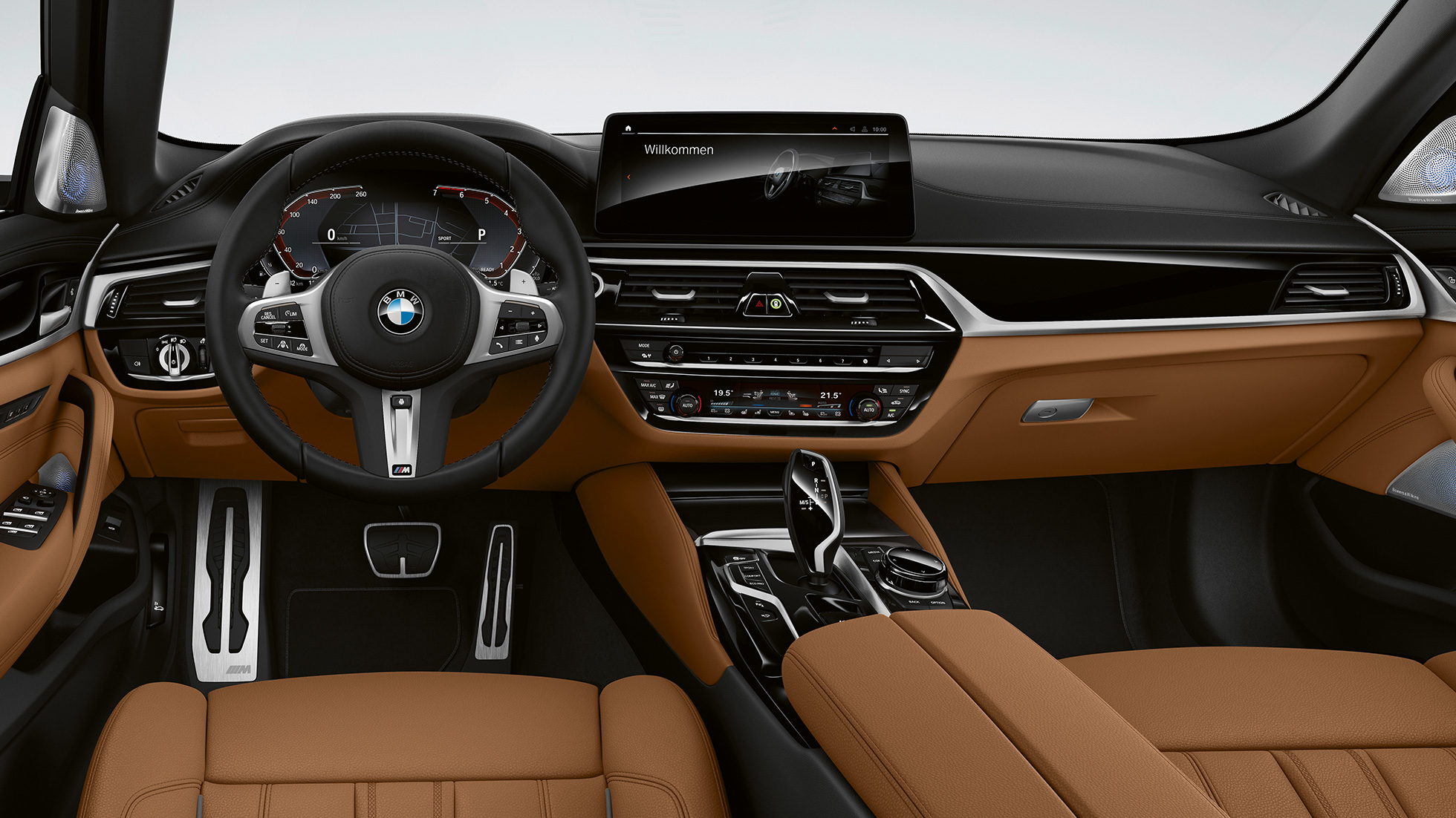 Puesto de conducción BMW Serie 5 Touring G31 Paquete deportivo M Puesto de conducción BMW Serie 5 Touring 530e G31 2020 Paquete deportivo M Cuero Dakota Cognac con costura exclusiva y ribete de contraste Interior