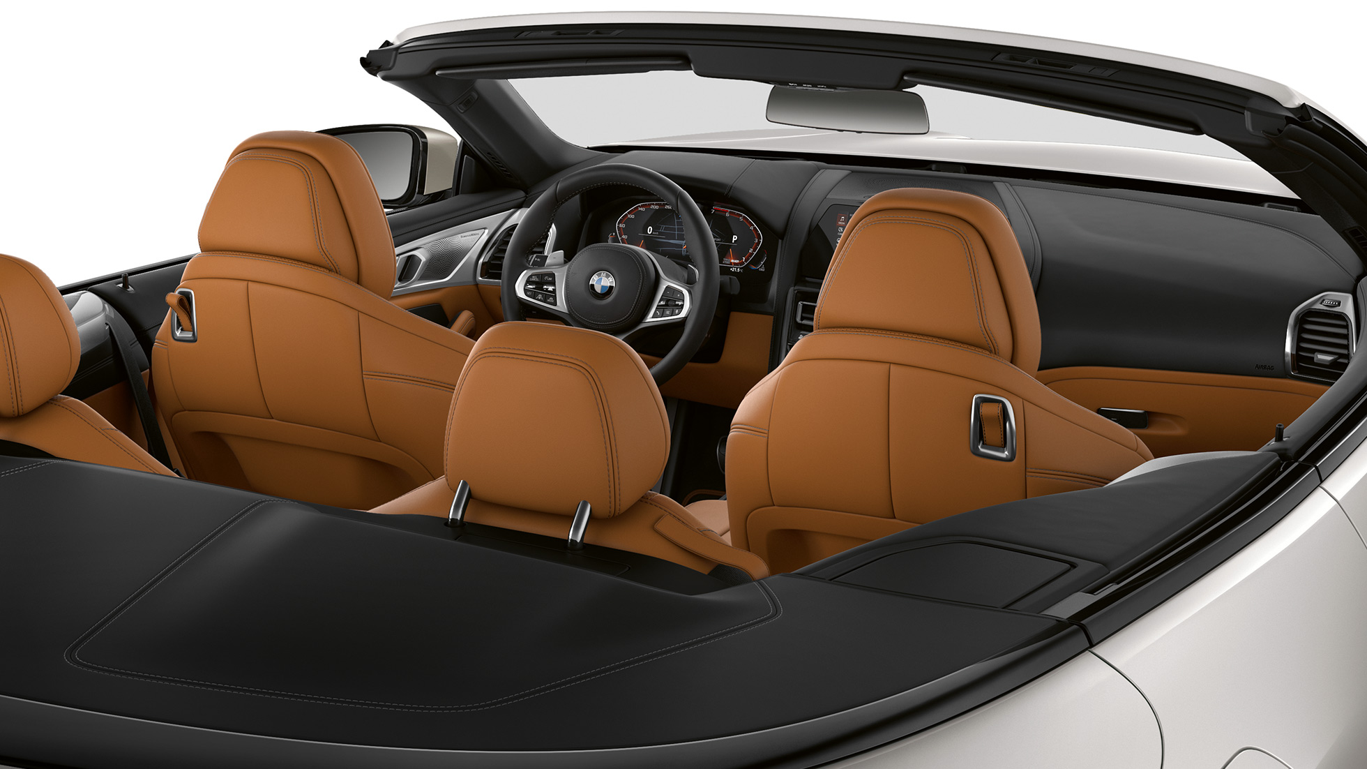 BMW M850i xDrive, interior con capota abierta. BMW M850i xDrive, interior con capota abierta.