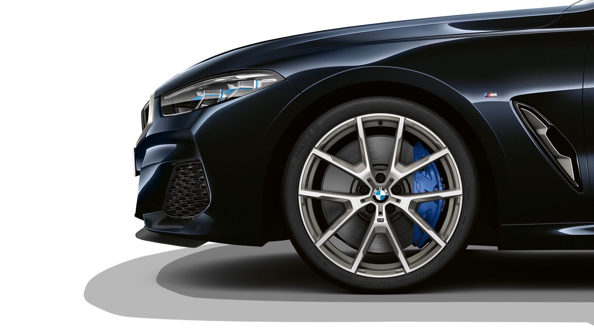 Llantas de aleación ligera de 19 pulgadas con radios dobles estilo 727 M en bicolor. BMW Serie 8 Coupé, Carbonschwarz metalizado, llantas de aleación ligera de 19 pulgadas con radios dobles estilo 727 M bicolor.