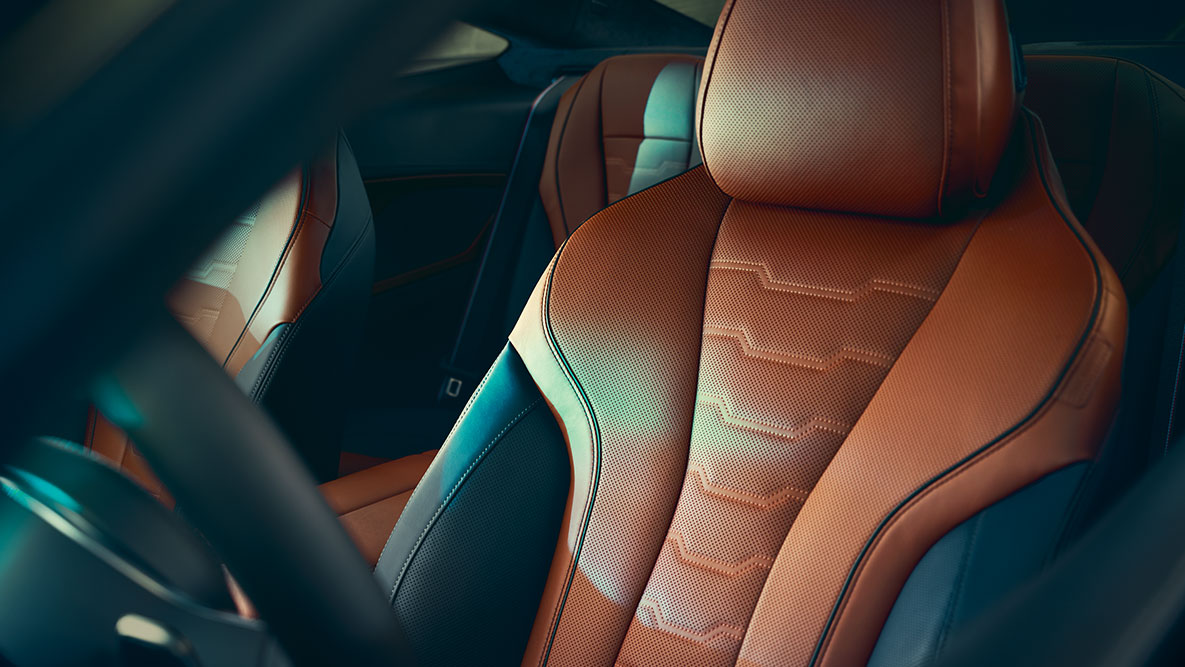 Asiento multifunción del BMW Serie 8 Coupé. Detalle del asiento multifunción del BMW Serie 8 Coupé en cuero Merino.