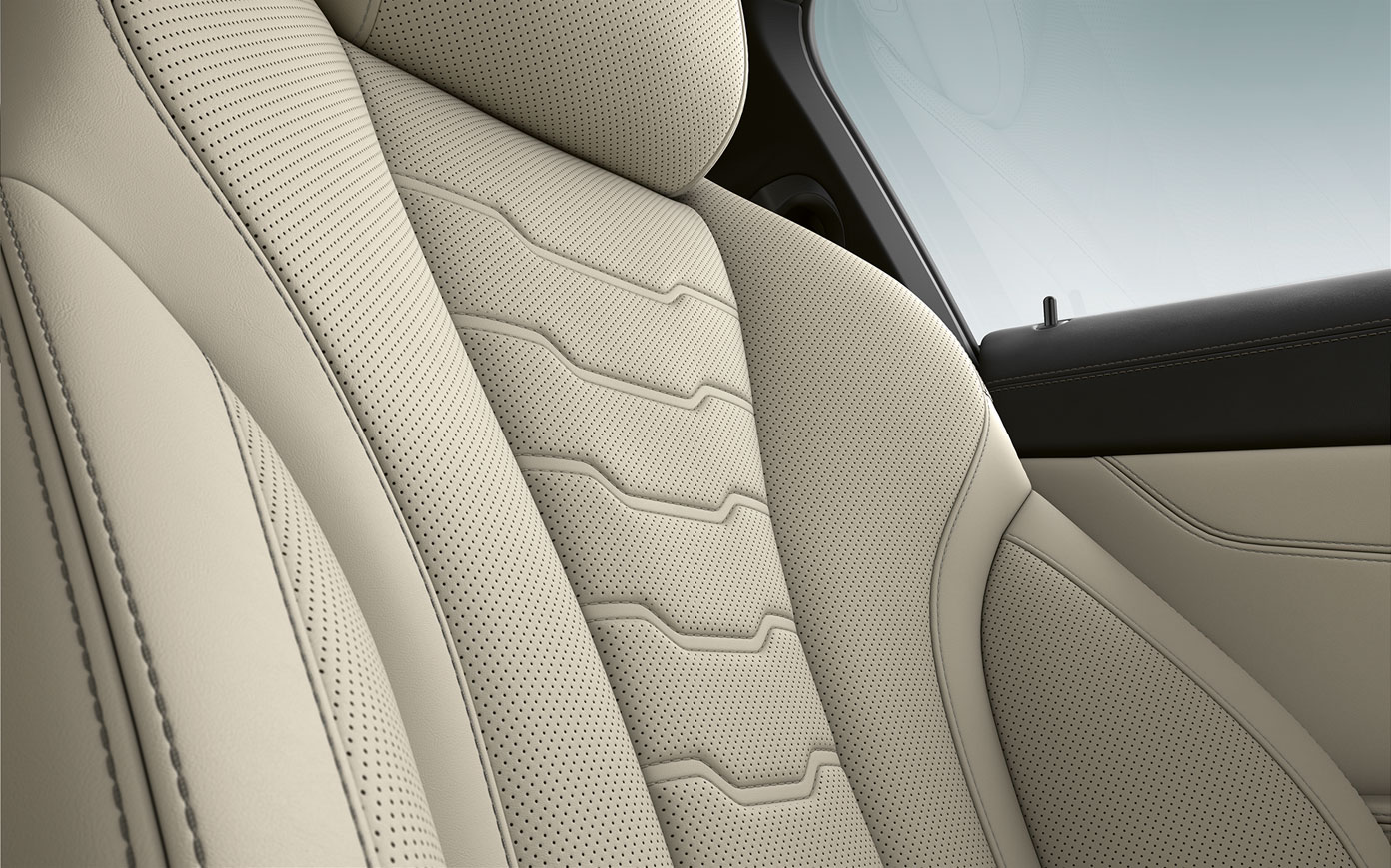BMW Serie 8 Coupé, tapicería. Detalle de la tapicería y las costuras del BMW Serie 8 Coupé.