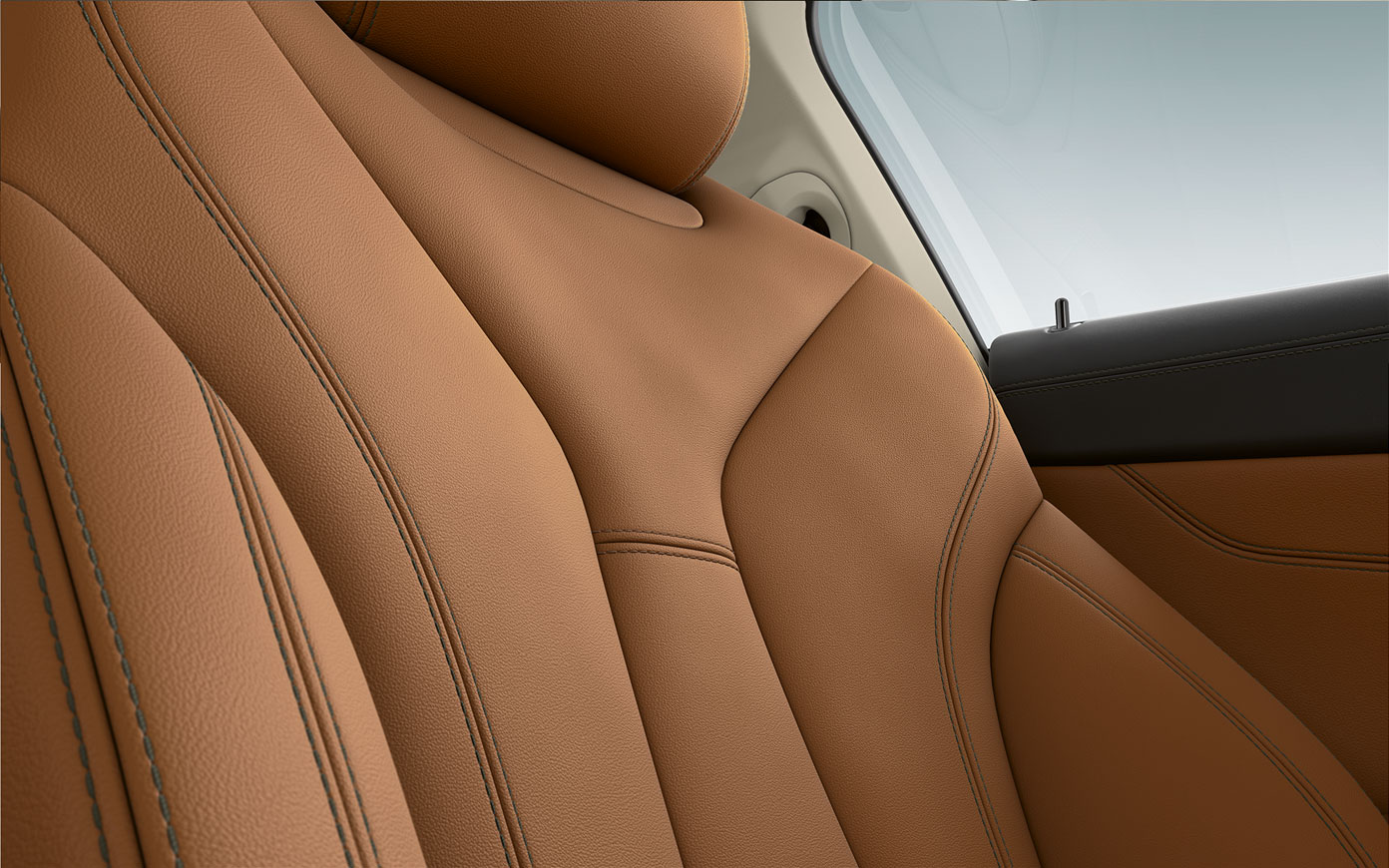 BMW Serie 8 Coupé, tapicería. Detalle de la tapicería y las costuras del BMW Serie 8 Coupé.