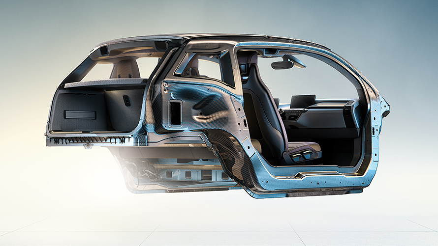 Construcción ligera del BMW i3 La innovadora carrocería de carbono de construcción ligera del BMW i3.