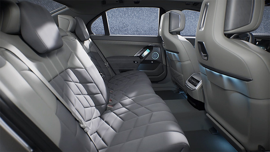 BMW i7 G70 Private Lounge, vídeo BMW i7 G70 Private Lounge en la parte trasera en vídeo