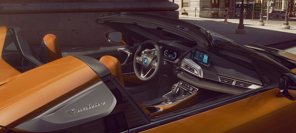 Vista superior del interior del BMW i8 Roadster Vista superior del interior del BMW i8 Roadster