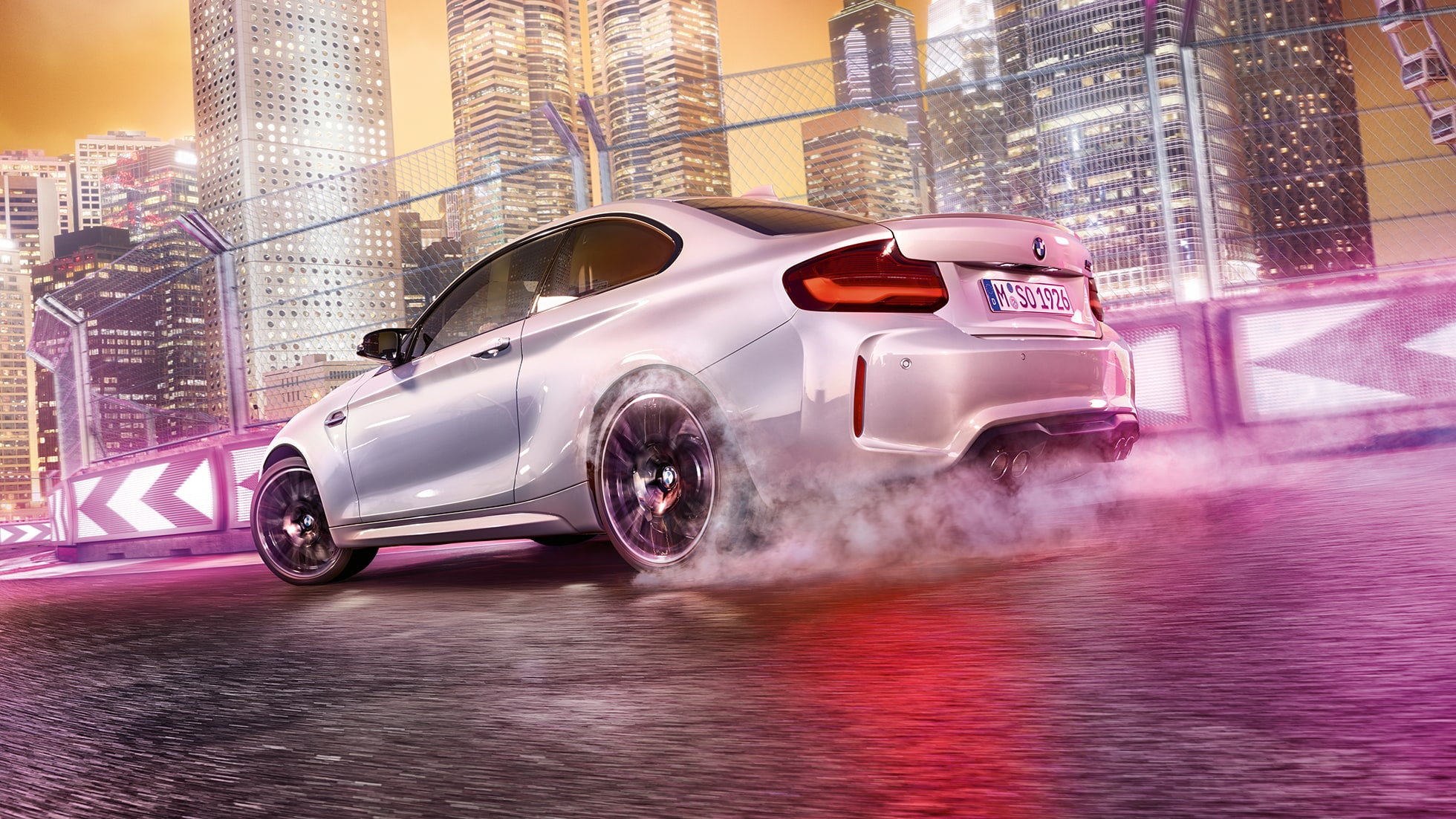 Diseño del vehículo BMW M2 Competition F87 Diseño del vehículo BMW M2 Competition F87 2018 Hockenheim Silver metalizado, vista de tres cuartos de la zaga del deportivo coupé