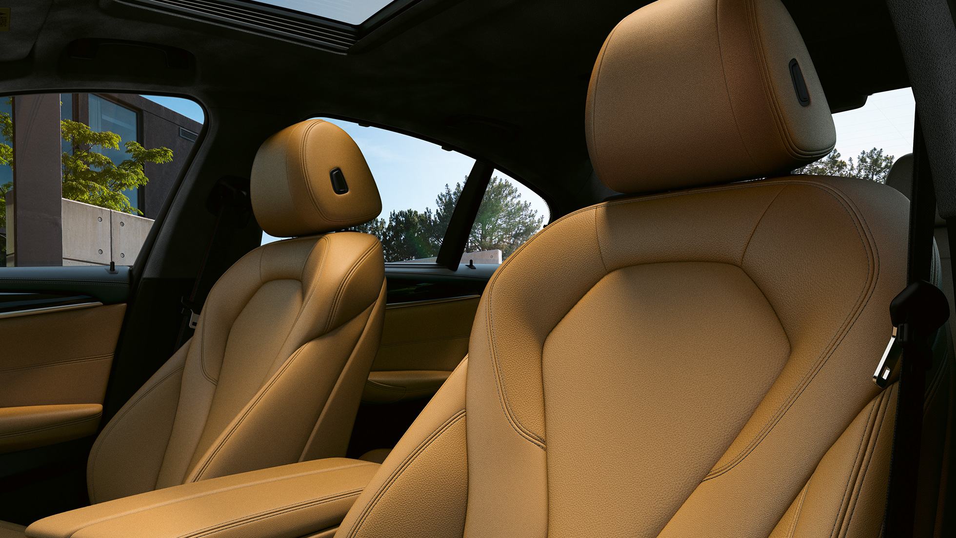 Asientos deportivos para el conductor y el acompañante Interior del BMW M550i xDrive Berlina G30 LCI Facelift 2020 Asientos deportivos para el conductor y el acompañante Interior del BMW M550i xDrive Berlina G30 LCI Facelift 2020
