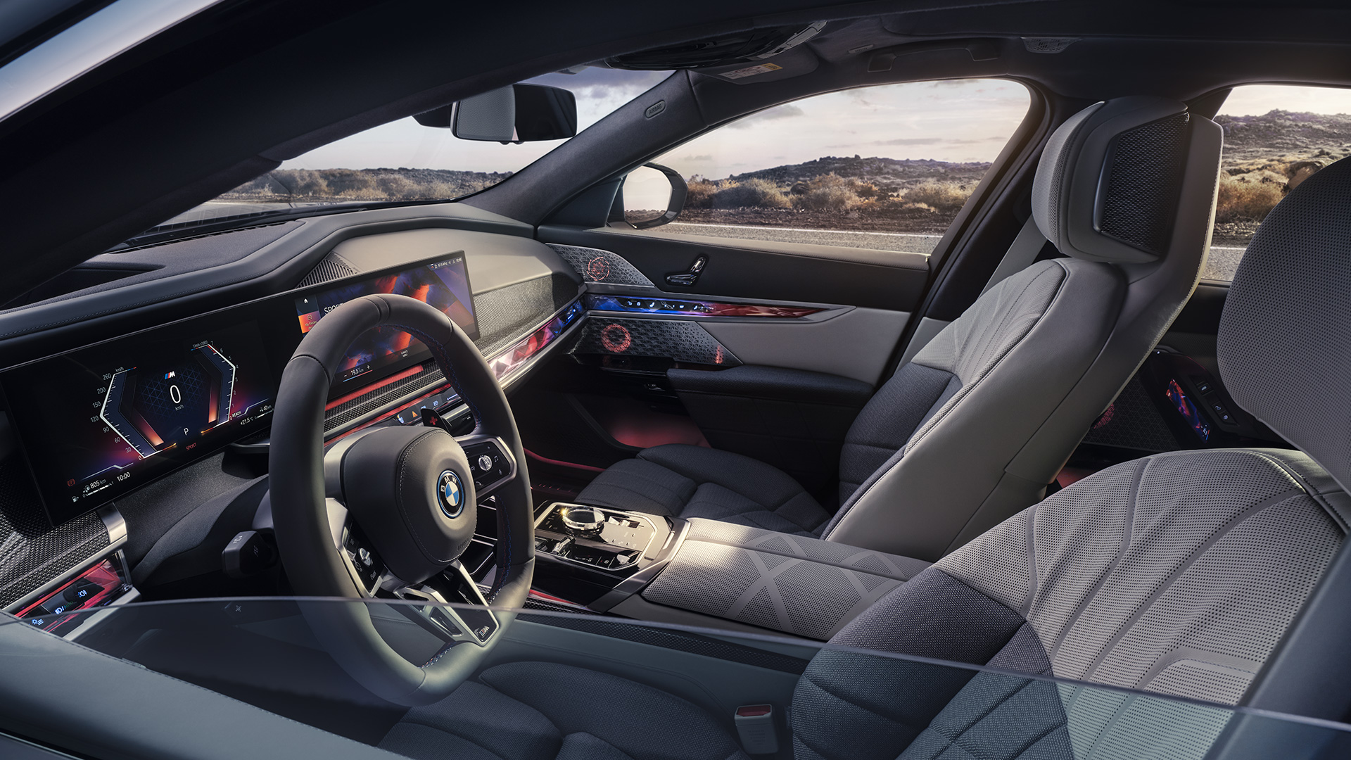 My Mode Sport BMW M760e xDrive Berlina G70 My Mode Sport BMW M760e xDrive Berlina G70 Vista desde el exterior hacia el interior a través del cristal de la ventanilla medio bajada