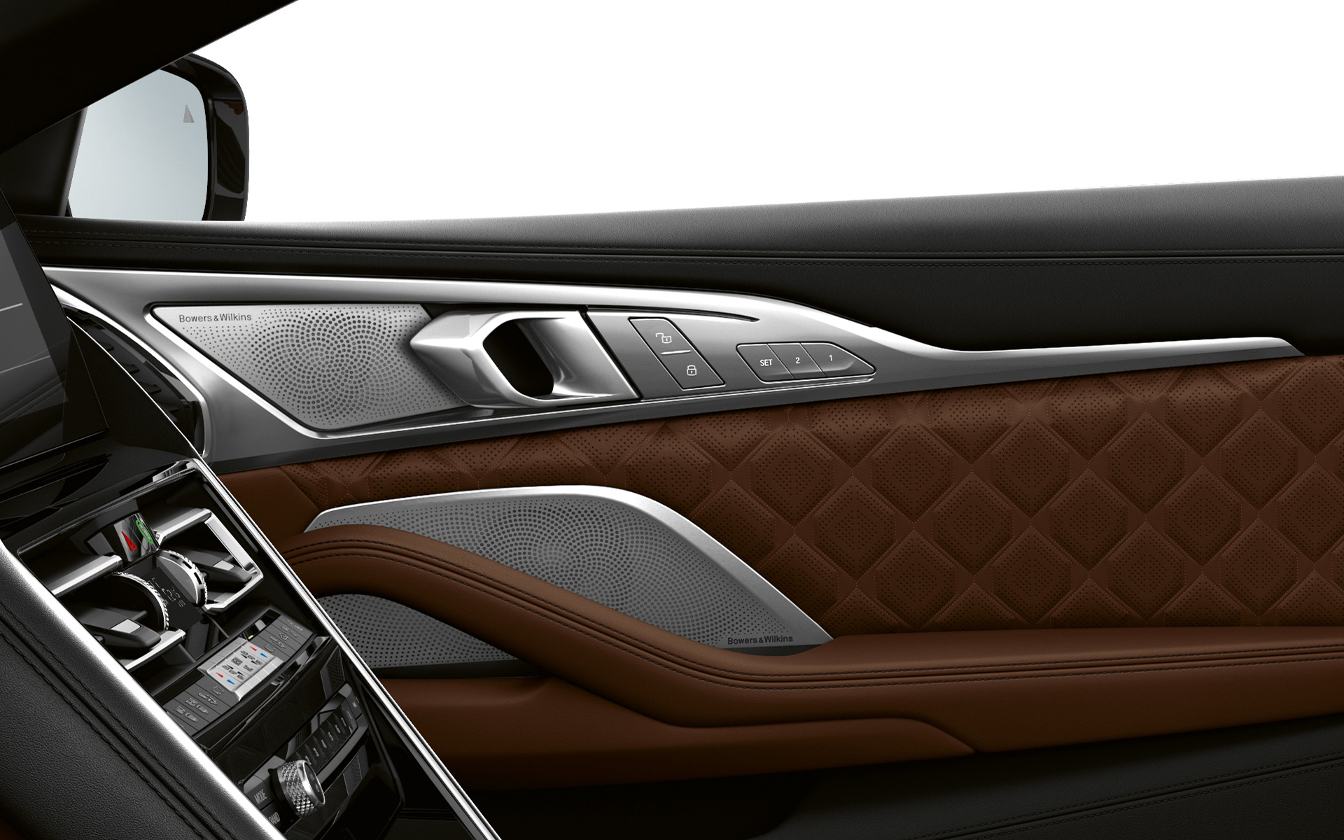 Nuevo BMW M8 Cabrio F91 LCI Renovación 2022 sistema de sonido envolvente Bowers & Wilkins Diamond, primer plano
