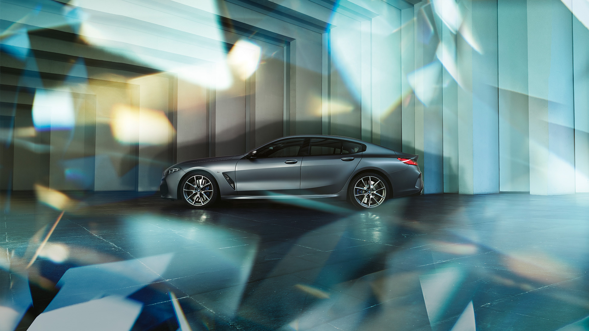 Silueta de coupé BMW M850i xDrive Gran Coupé Silueta de coupé BMW M850i xDrive Gran Coupé G16 2019 BMW Individual Frozen Bluestone metalizado, vista lateral