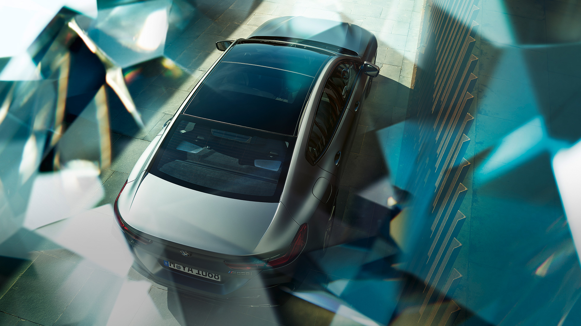 Techo de cristal panorámico BMW M850i xDrive Gran Coupé Techo de cristal panorámico BMW M850i xDrive Gran Coupé G16 2019 BMW Individual Frozen Bluestone metalizado, vista aérea