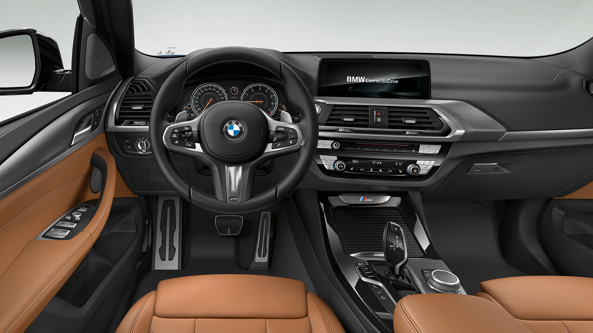 BMW X3 M40i y BMW X3 M40d, puesto de conducción BMW X3 M40i y BMW X3 M40d, interior, puesto de conducción con volante M de cuero y asientos deportivos M.