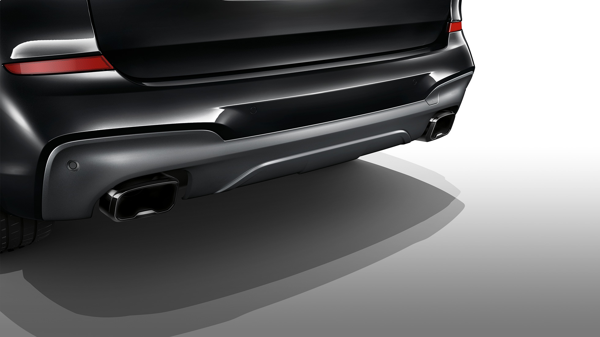 BMW X3 M40i y BMW X3 M40d, molduras de tubos de escape BMW X3 M40i y BMW X3 M40d en Black Sapphire metalizado, exterior, molduras del tubo de escape en negro cromado.