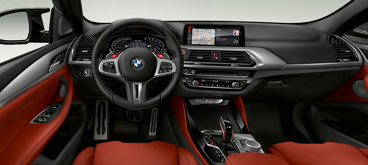 BMW X4 M, volante M de cuero BMW X4 M, interior, puesto de conducción, volante M de cuero con costuras de contraste M