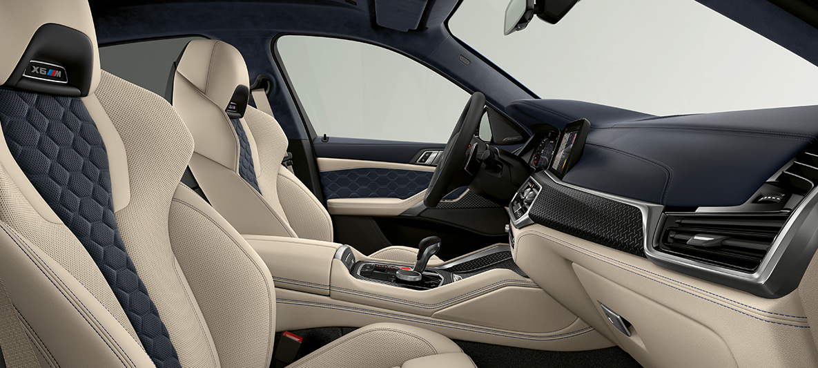 BMW X6 M Individual F96 SUV 2020, interior BMW X6 M Individual F96 SUV 2020, interior Asientos M multifunción con el logotipo X6 M