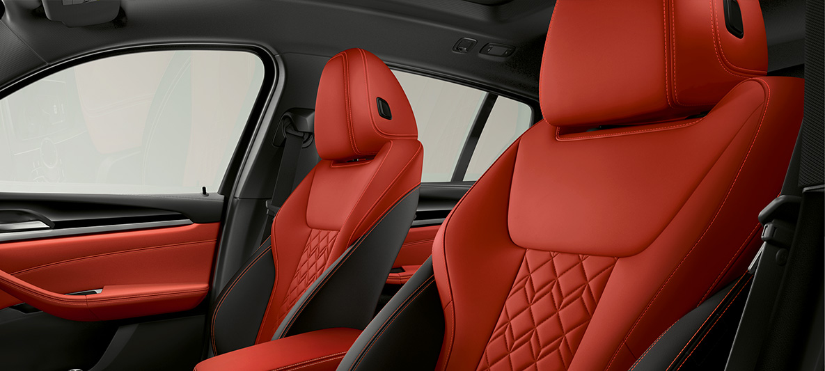 Equipamiento de cuero ampliado Merino BMW Individual Fionarorot/Schwarz BMW X4 Equipamiento de cuero ampliado Merino BMW Individual Fionarot/Schwarz BMW X4 G02, diseño interior