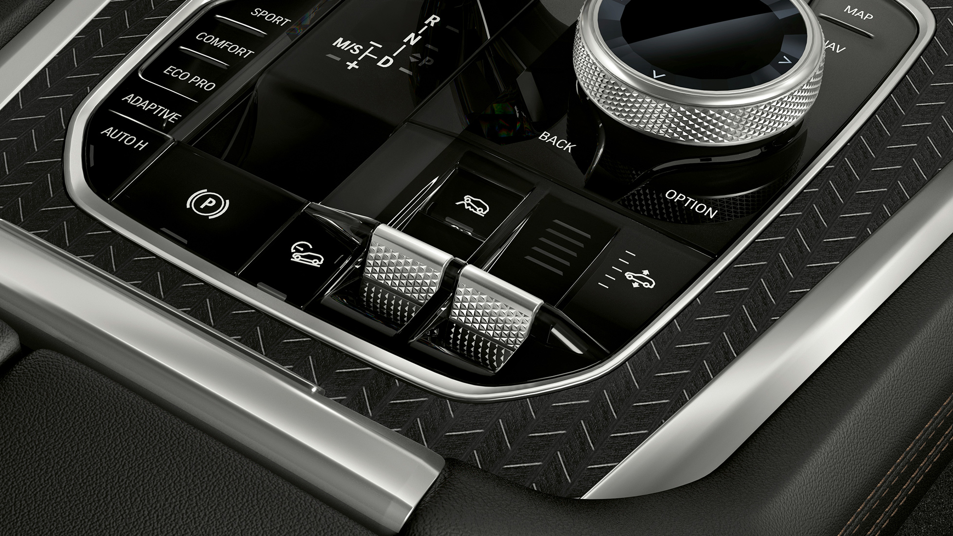 BMW X6, consola central. Detalle del interior del BMW X6 desde la consola central.