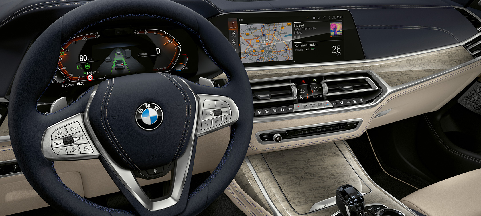 Características innovadoras del BMW X7 Puesto de conducción del BMW X7 centrado en el cuadro de instrumentos y el panel del conductor
