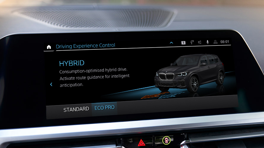 Modo HYBRID ECO PRO Modo HYBRID ECO PRO en el Digital Cockpit de BMW. Ahorra combustible