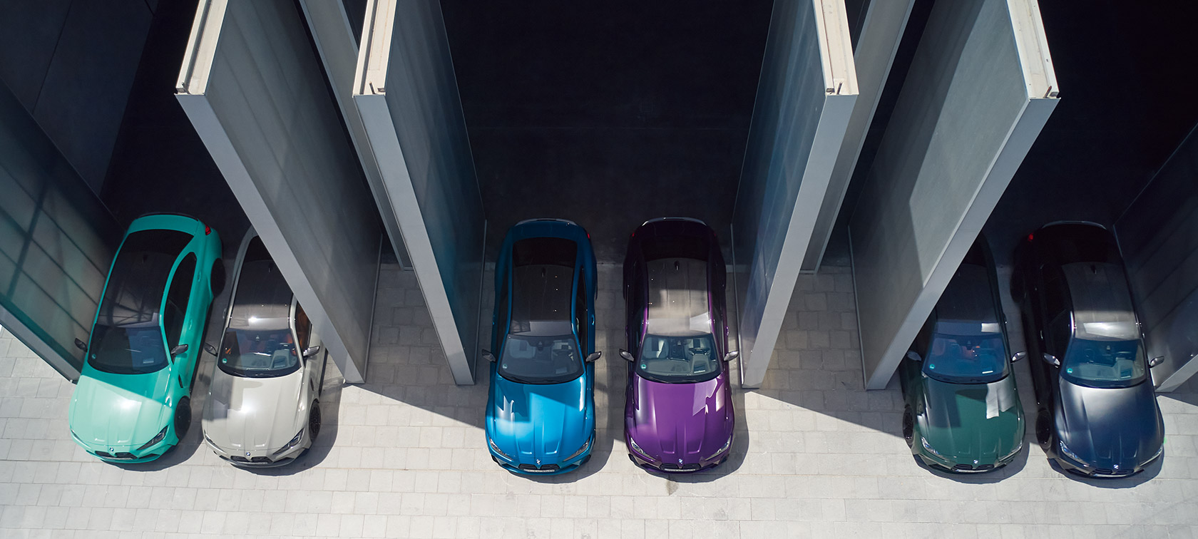 Seis modelos BMW M con pintura BMW Individual, vista superior