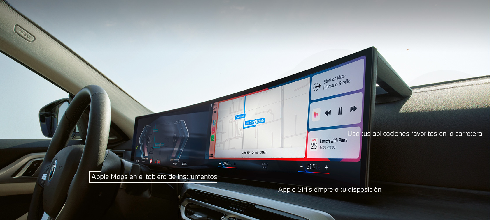Menú Apple CarPlay® en BMW Curved Display Menú Apple CarPlay® en el BMW Curved Display de BMW ConnectedDrive