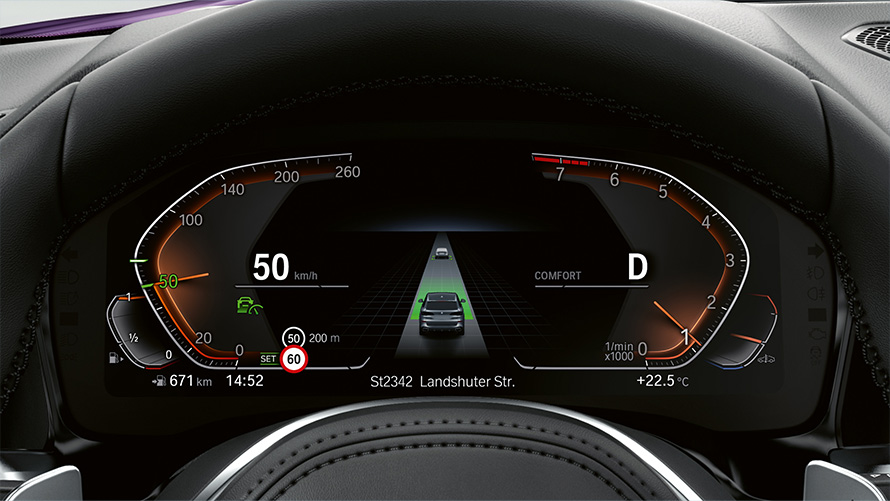 Primer plano, display de control, vista, Speed Limit Info Remote Software Upgrade, primer plano, display de control, vista, Speed Limit Info