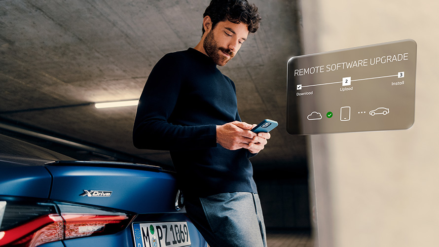 Remote Software Upgrade BMW ConnectedDrive Upgrades Actualizaciones BMW ConnectedDrive Remote Software Upgrade (RSU) Hombre con smartphone