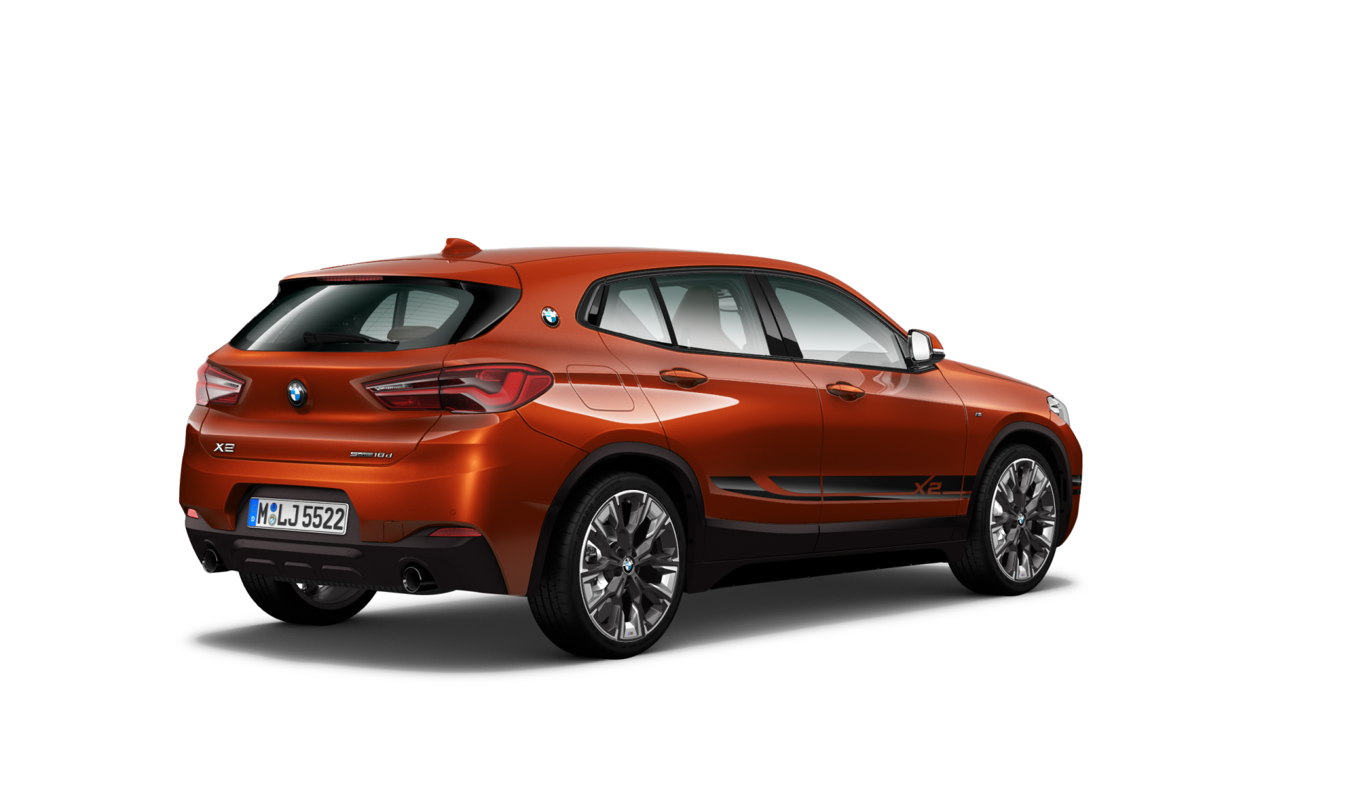 Vista de tres cuartos del frontal BMW X2 Mesh edition Sunset Orange metallic Vista de tres cuartos del frontal BMW X2 Mesh edition Sunset Orange metallic