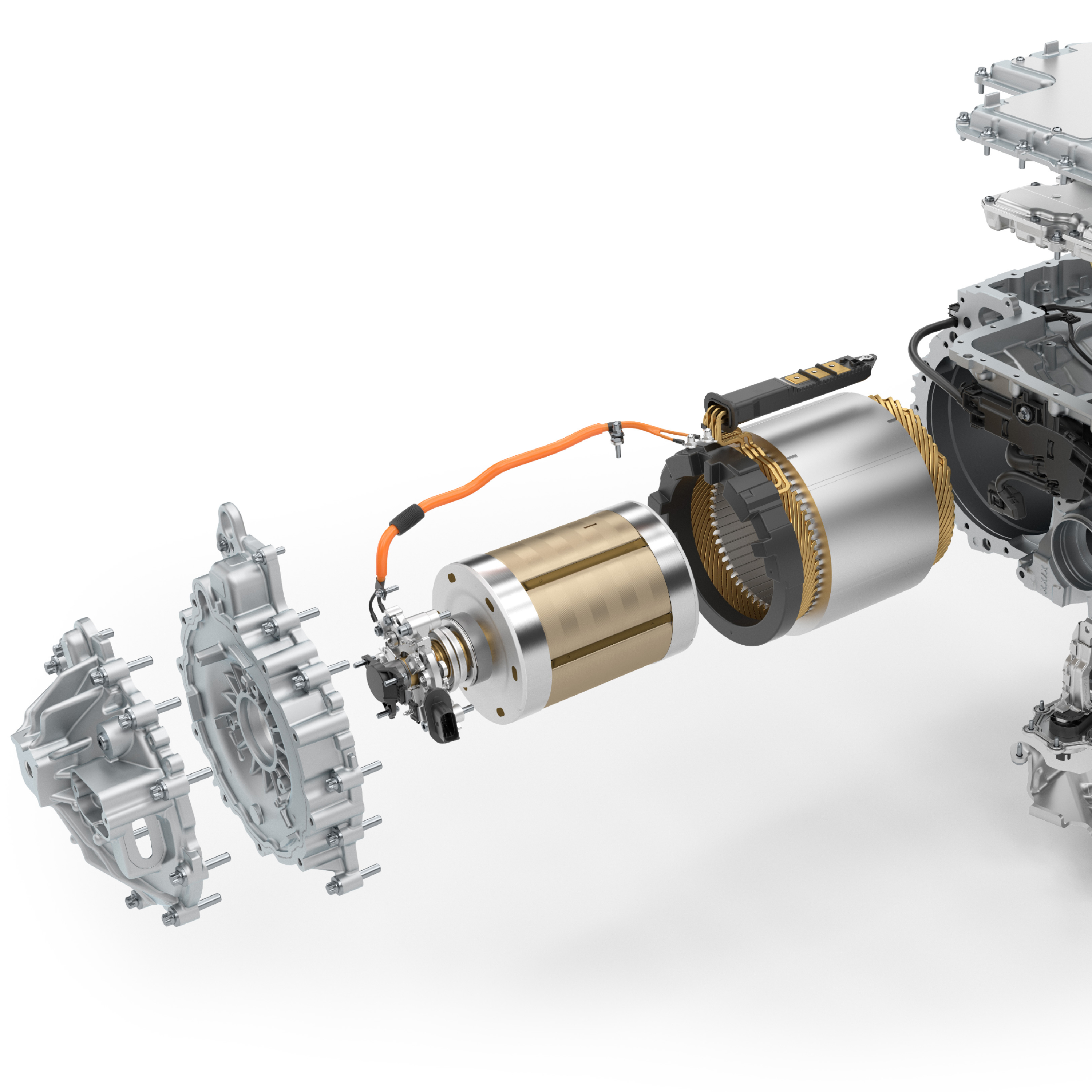 Esquema de un motor síncrono alimentado por corriente eléctrica desmontado