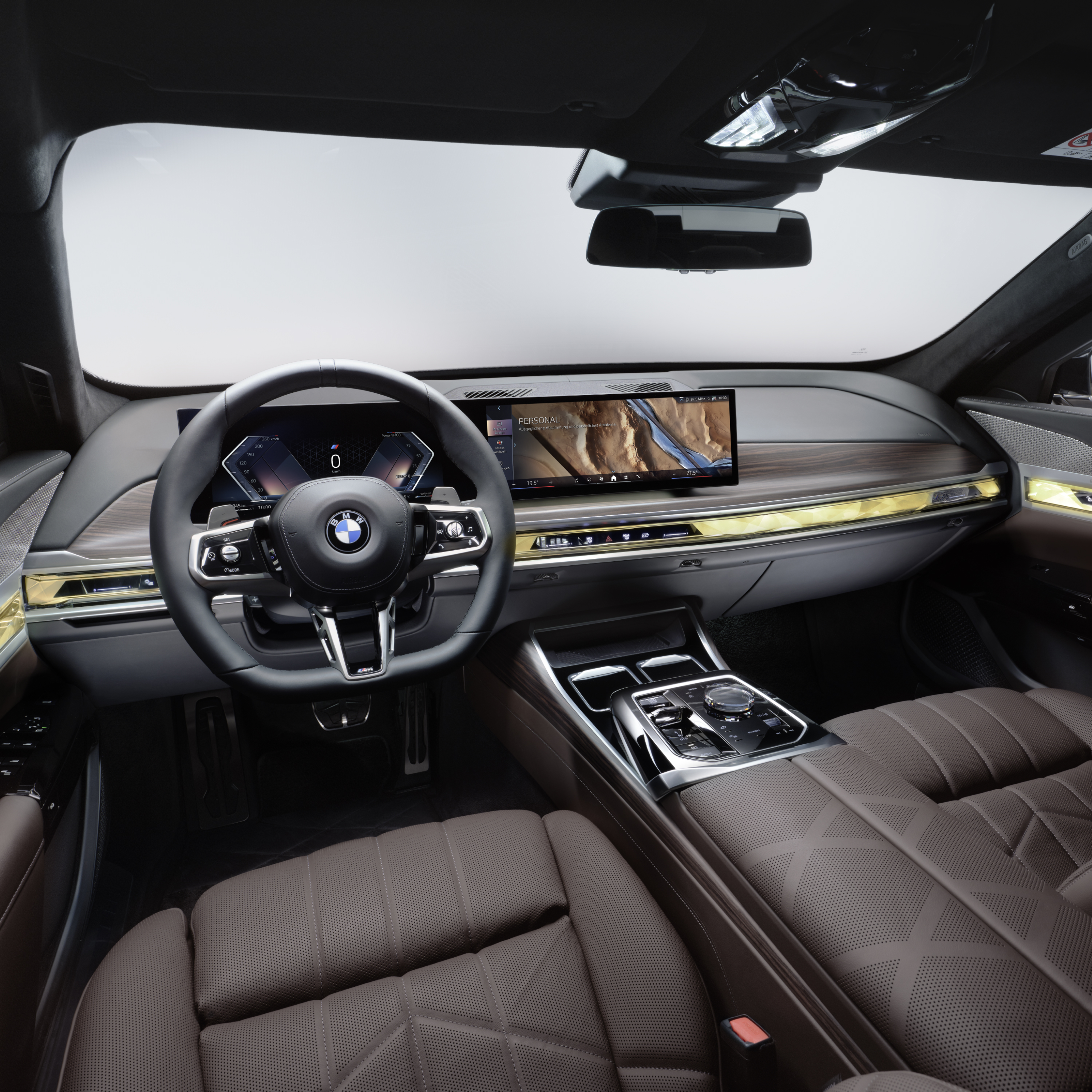 Interior del BMW con volante y pantalla